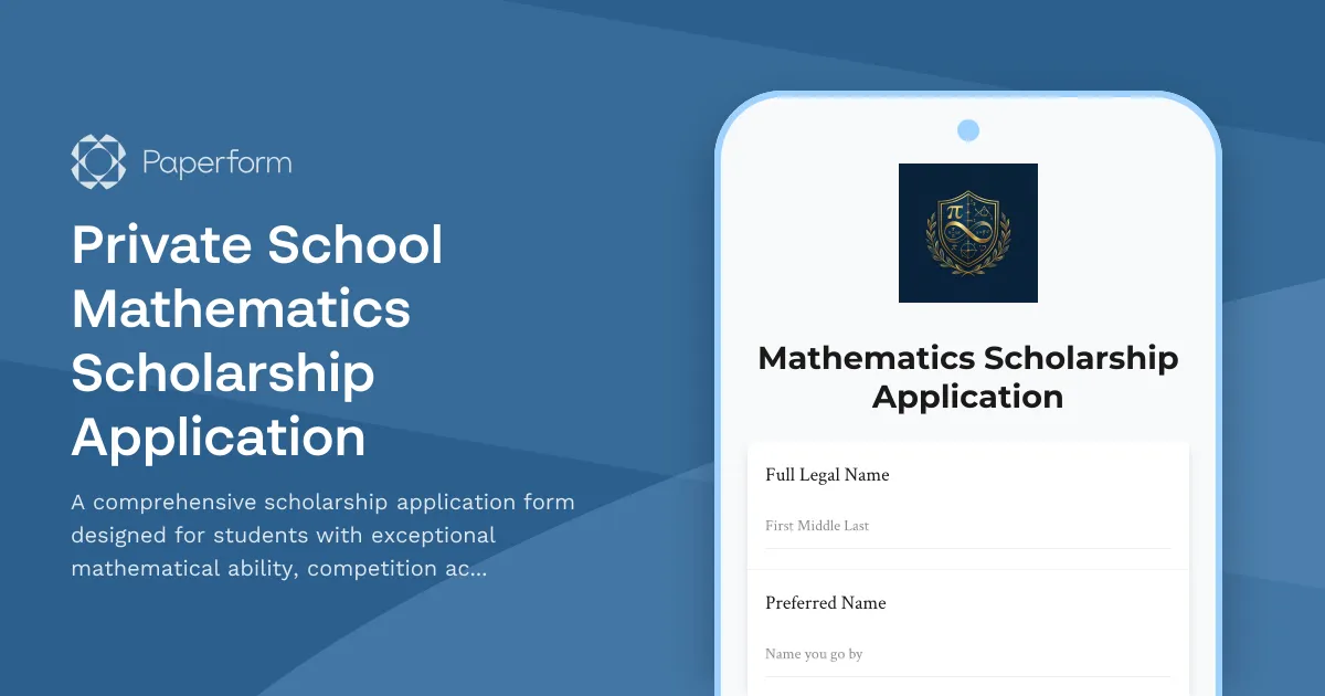 Private School Mathematics Scholarship Application