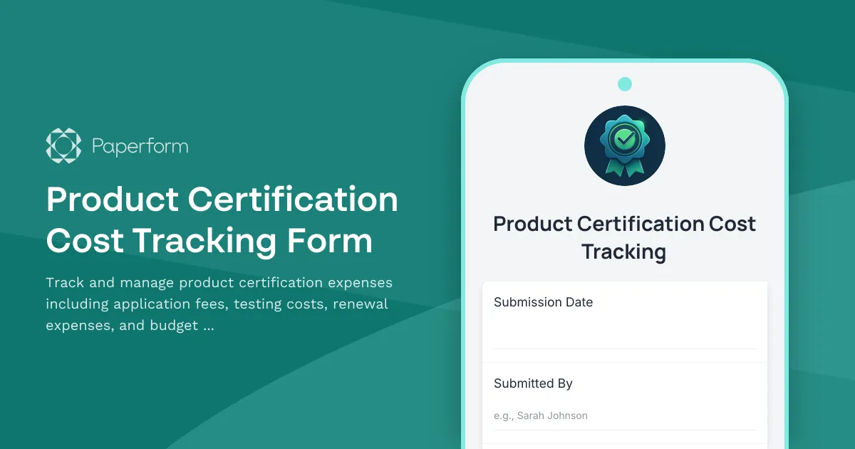 Product Certification Cost Tracking Form