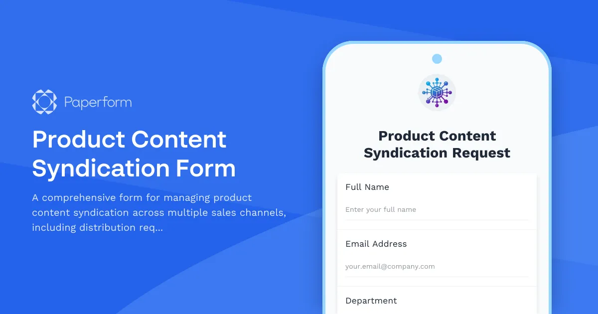 Product Content Syndication Form