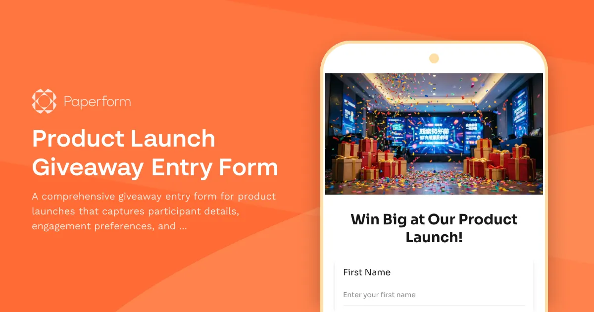 Product Launch Giveaway Entry Form