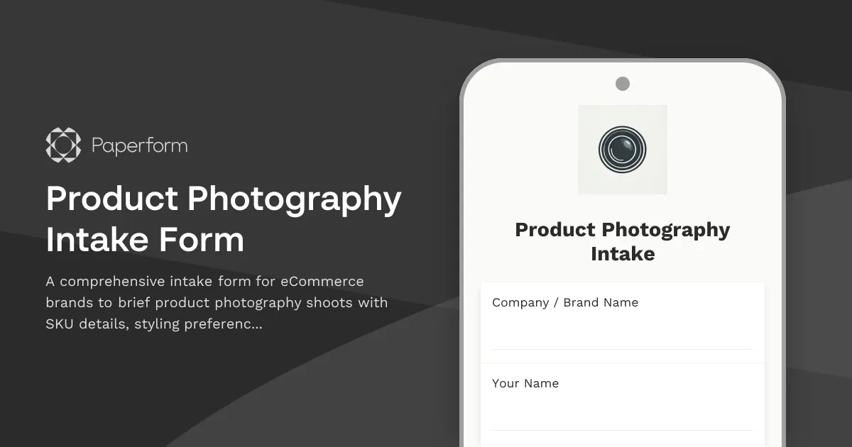 Product Photography Intake Form