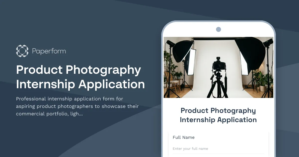 Product Photography Internship Application
