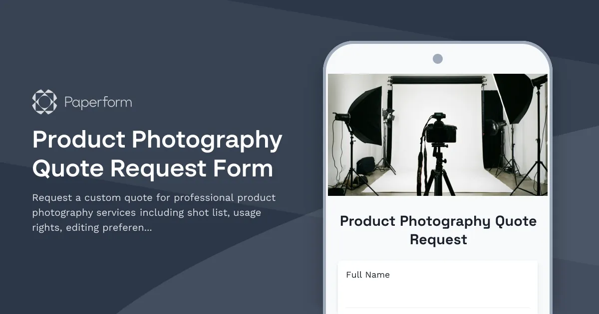 Product Photography Quote Request Form