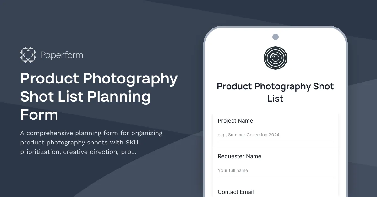 Product Photography Shot List Planning Form