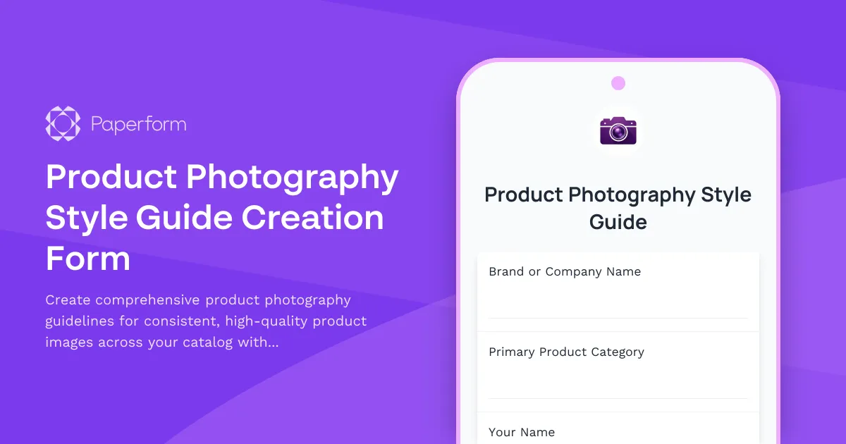Product Photography Style Guide Creation Form