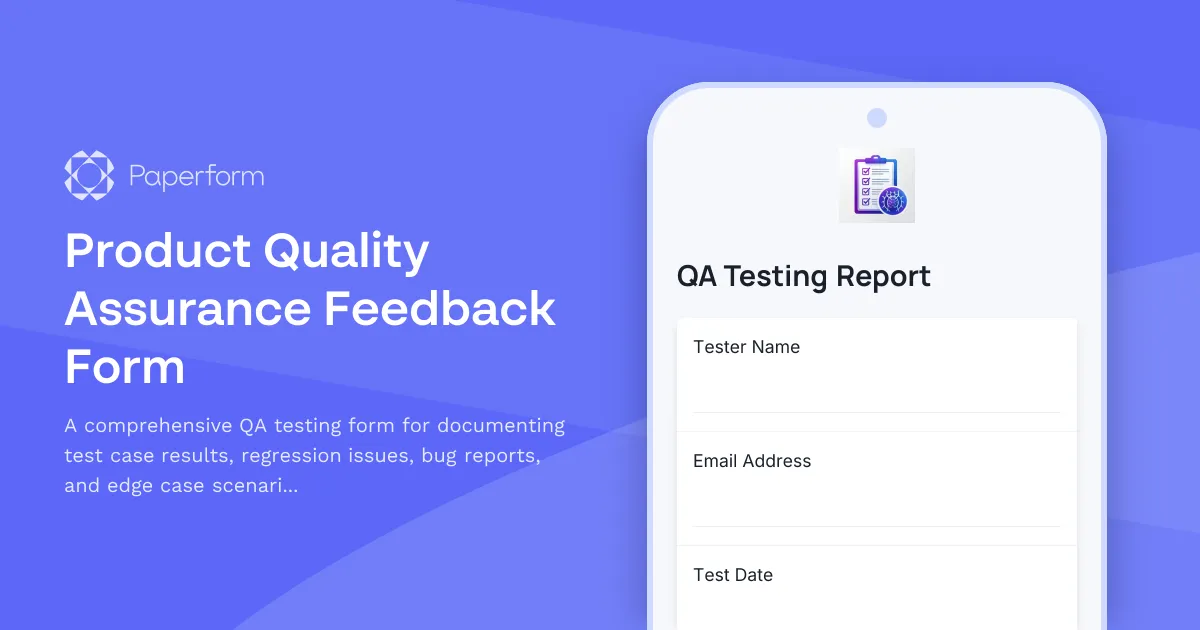 Product Quality Assurance Feedback Form