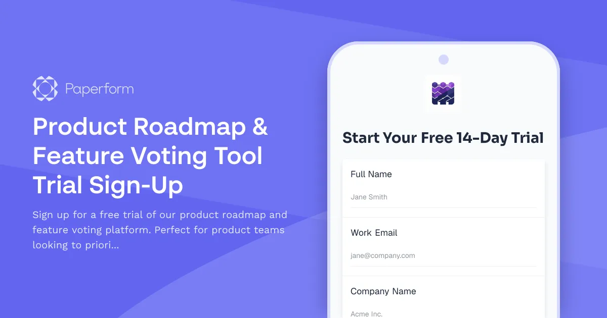 Product Roadmap & Feature Voting Tool Trial Sign-Up