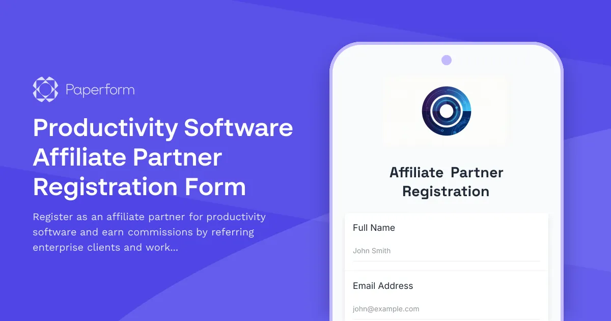 Productivity Software Affiliate Partner Registration Form