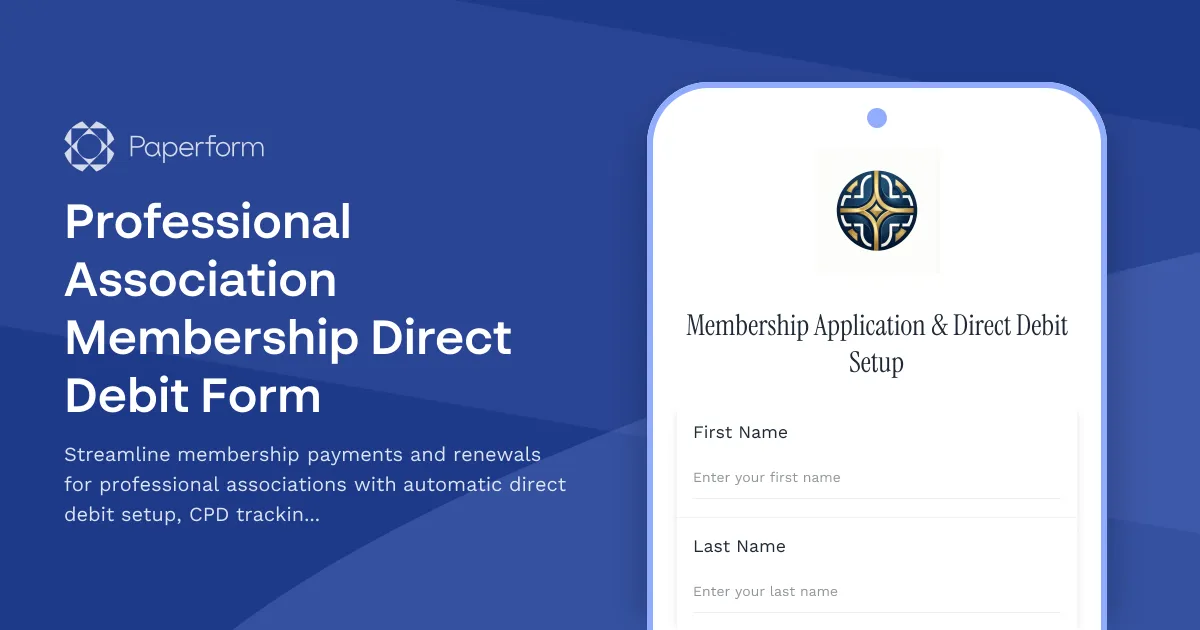 Professional Association Membership Direct Debit Form