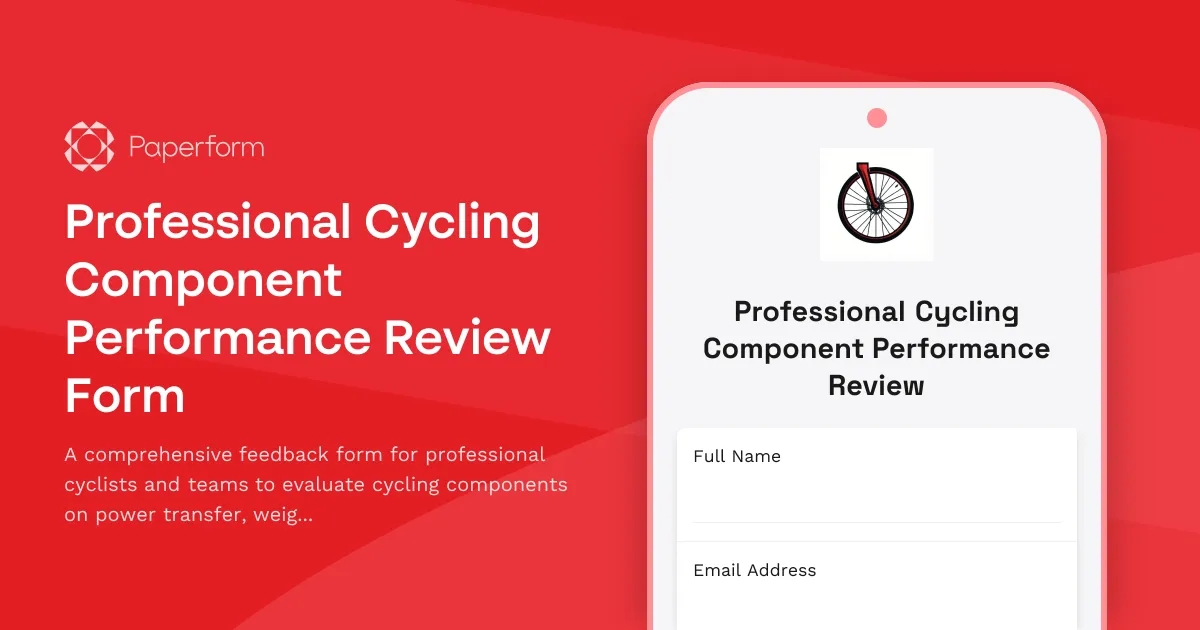 Professional Cycling Component Performance Review Form