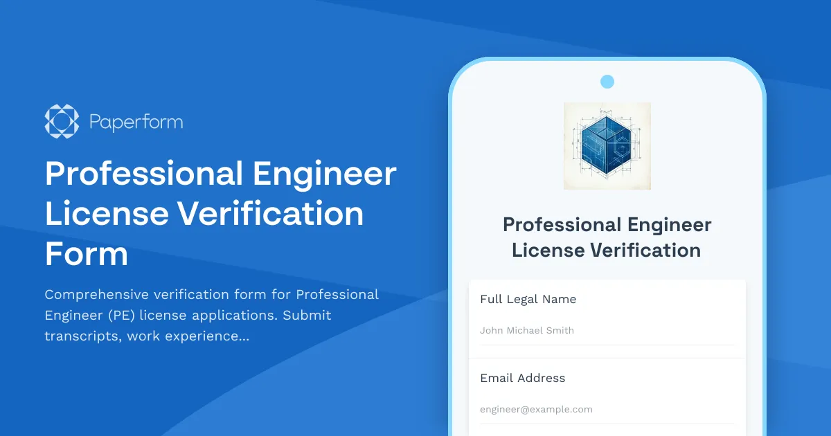 Professional Engineer License Verification Form