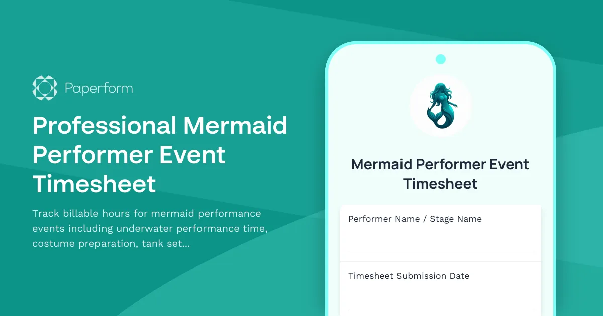 Professional Mermaid Performer Event Timesheet