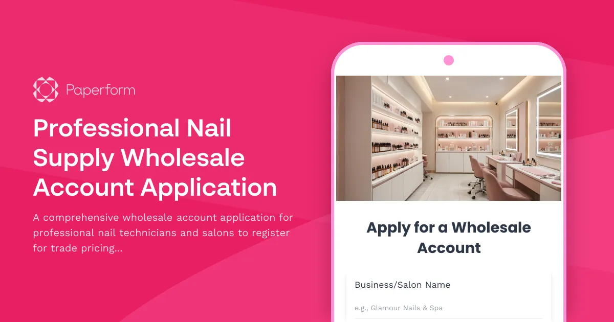 Professional Nail Supply Wholesale Account Application