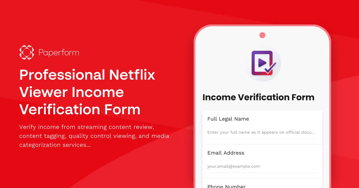 Professional Netflix Viewer Income Verification Form