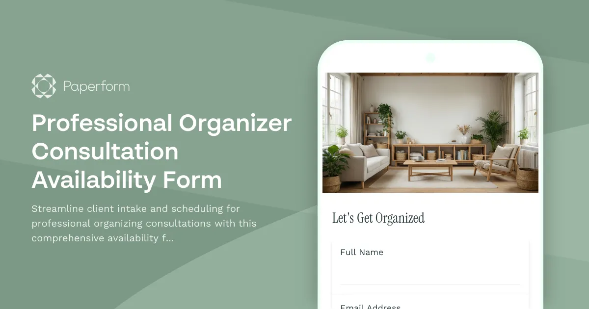 Professional Organizer Consultation Availability Form