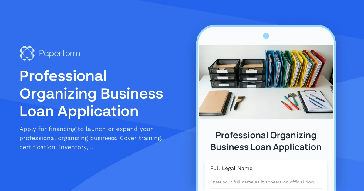 Professional Organizing Business Loan Application