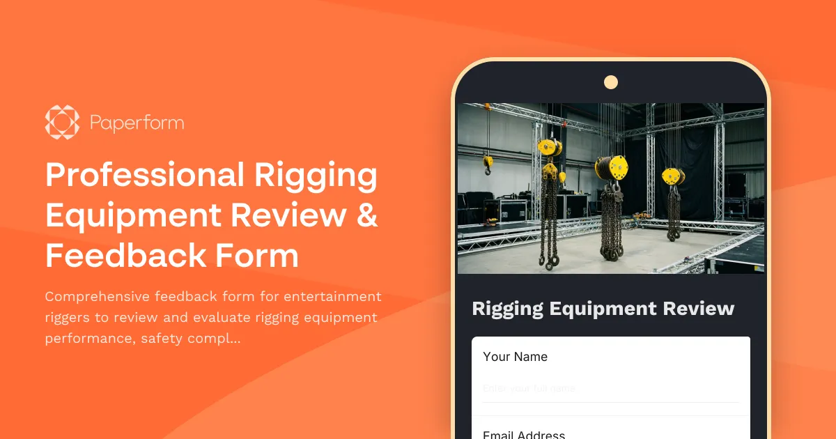 Professional Rigging Equipment Review & Feedback Form