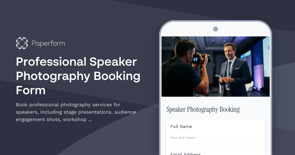 Professional Speaker Photography Booking Form