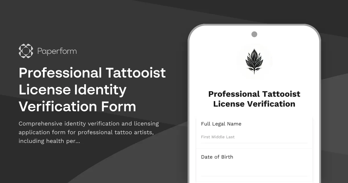 Professional Tattooist License Identity Verification Form