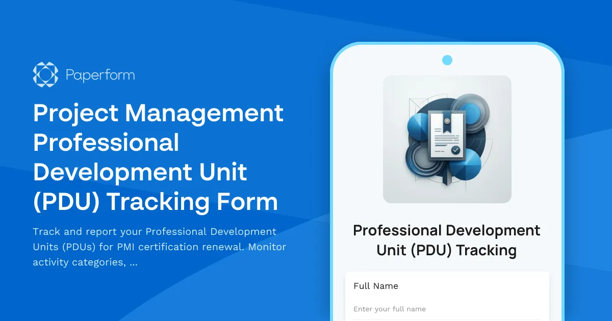 Project Management Professional Development Unit (PDU) Tracking Form