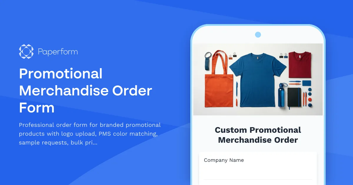 Promotional Merchandise Order Form