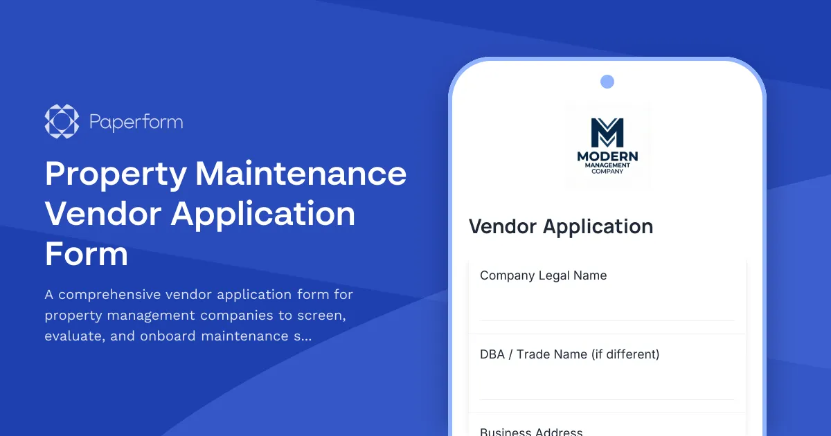 Property Maintenance Vendor Application Form