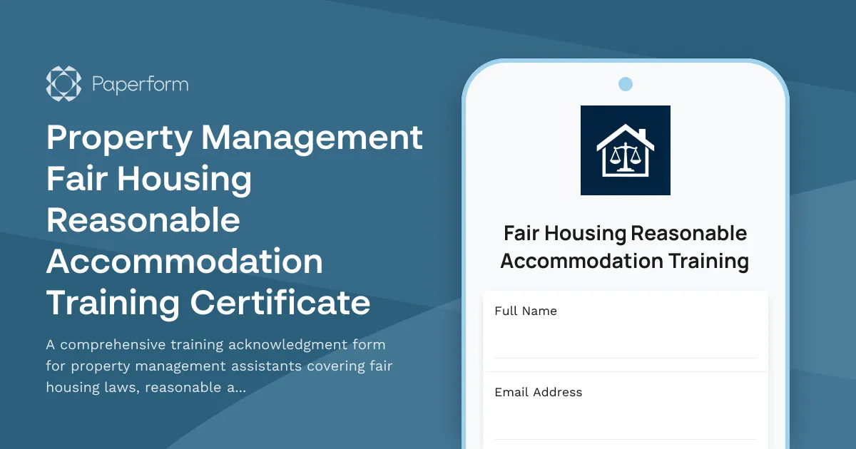 Property Management Fair Housing Reasonable Accommodation Training Certificate
