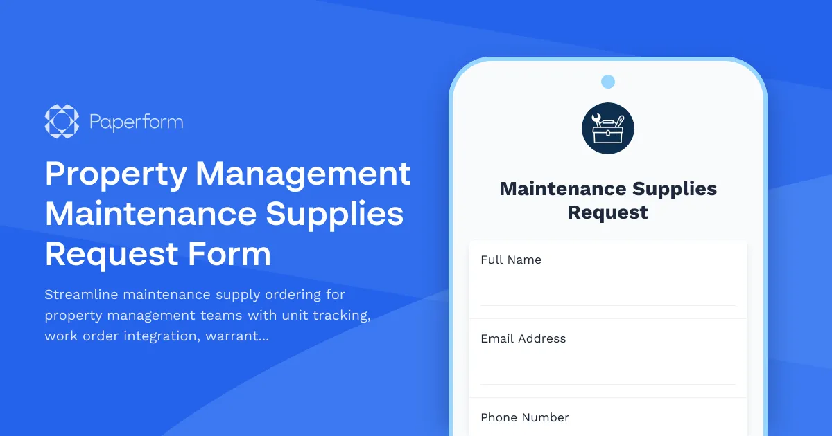 Property Management Maintenance Supplies Request Form