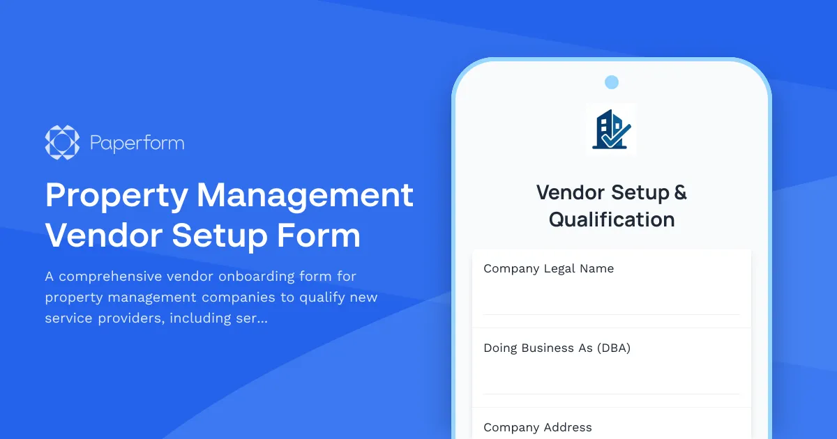 Property Management Vendor Setup Form