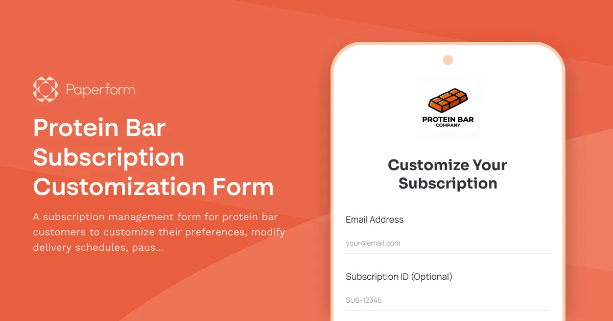 Protein Bar Subscription Customization Form
