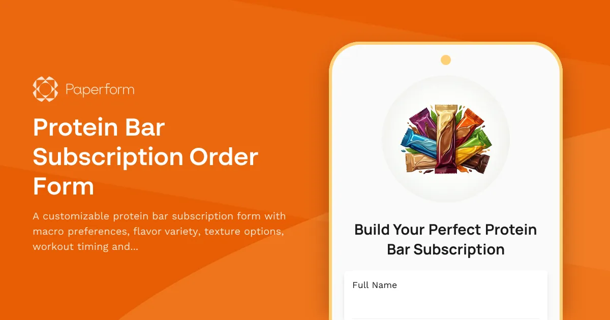 Protein Bar Subscription Order Form