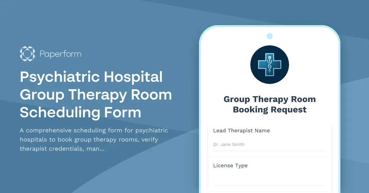 Psychiatric Hospital Group Therapy Room Scheduling Form