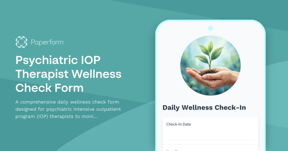 Psychiatric IOP Therapist Wellness Check Form