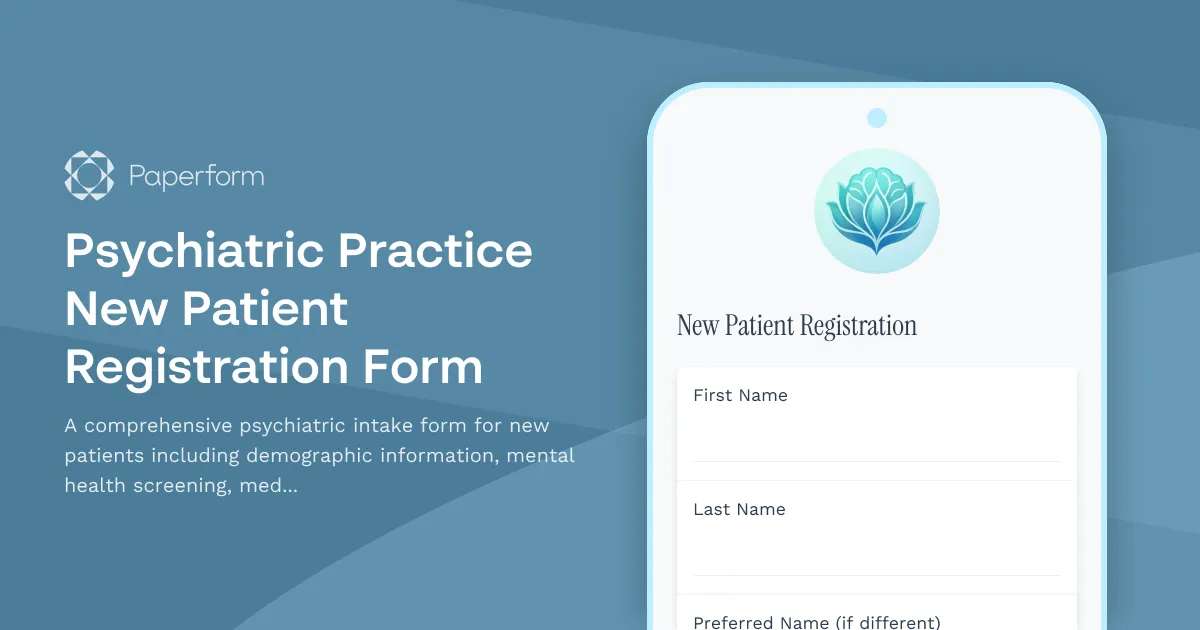 Psychiatric Practice New Patient Registration Form