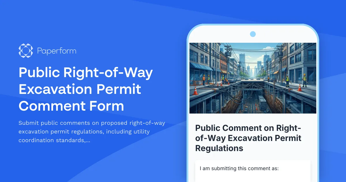 Public Right-of-Way Excavation Permit Comment Form