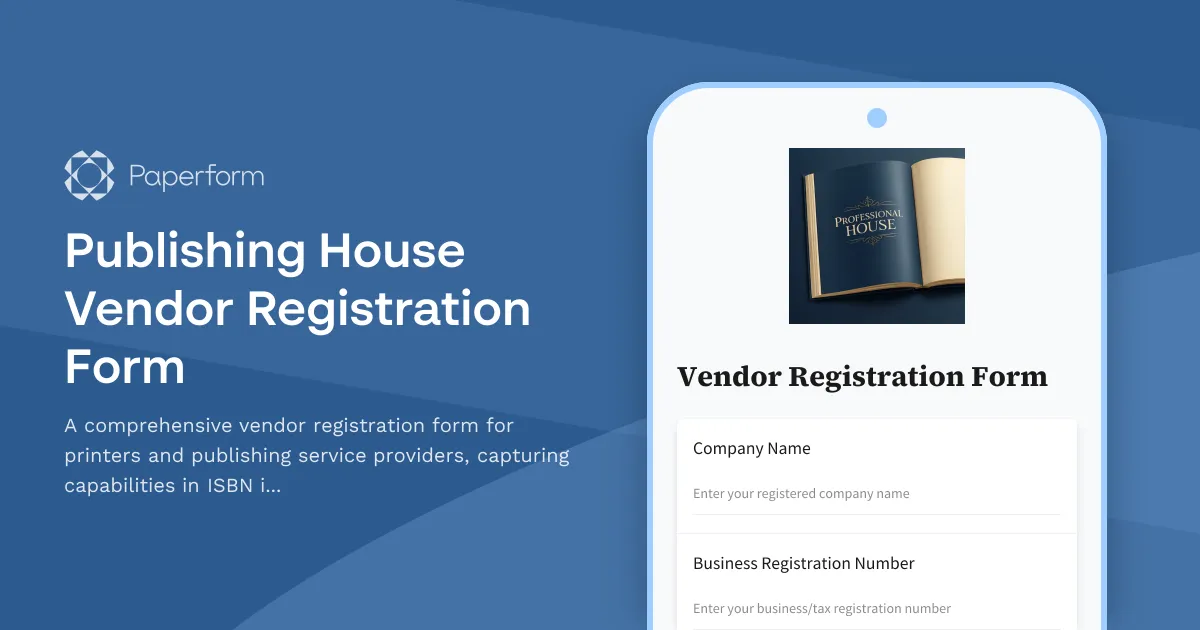 Publishing House Vendor Registration Form
