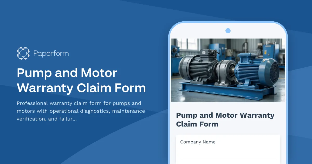 Pump and Motor Warranty Claim Form