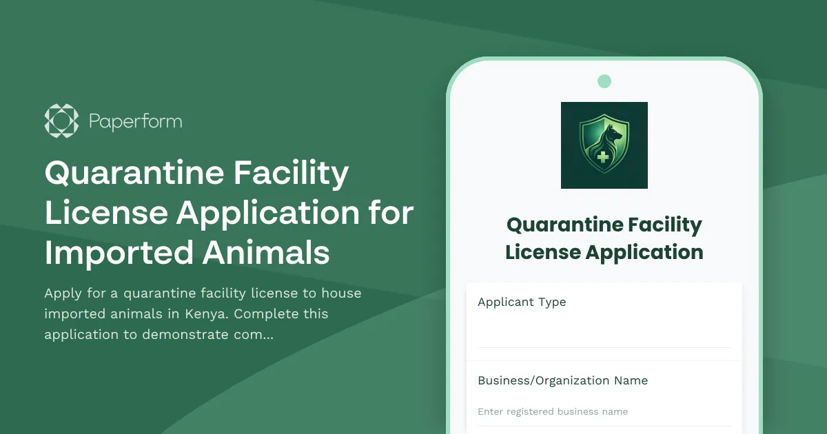 Quarantine Facility License Application for Imported Animals