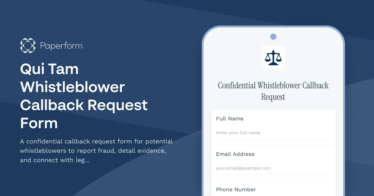 Qui Tam Whistleblower Callback Request Form
