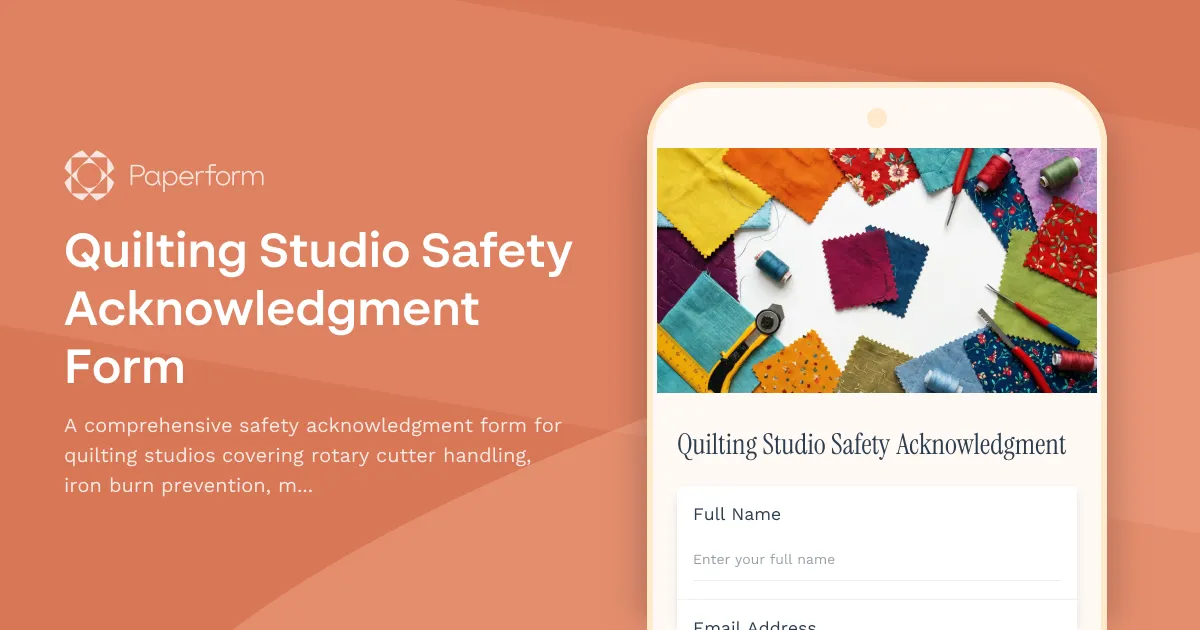 Quilting Studio Safety Acknowledgment Form