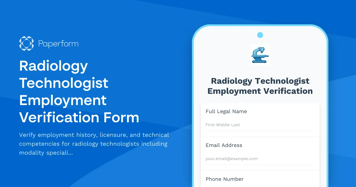 Radiology Technologist Employment Verification Form