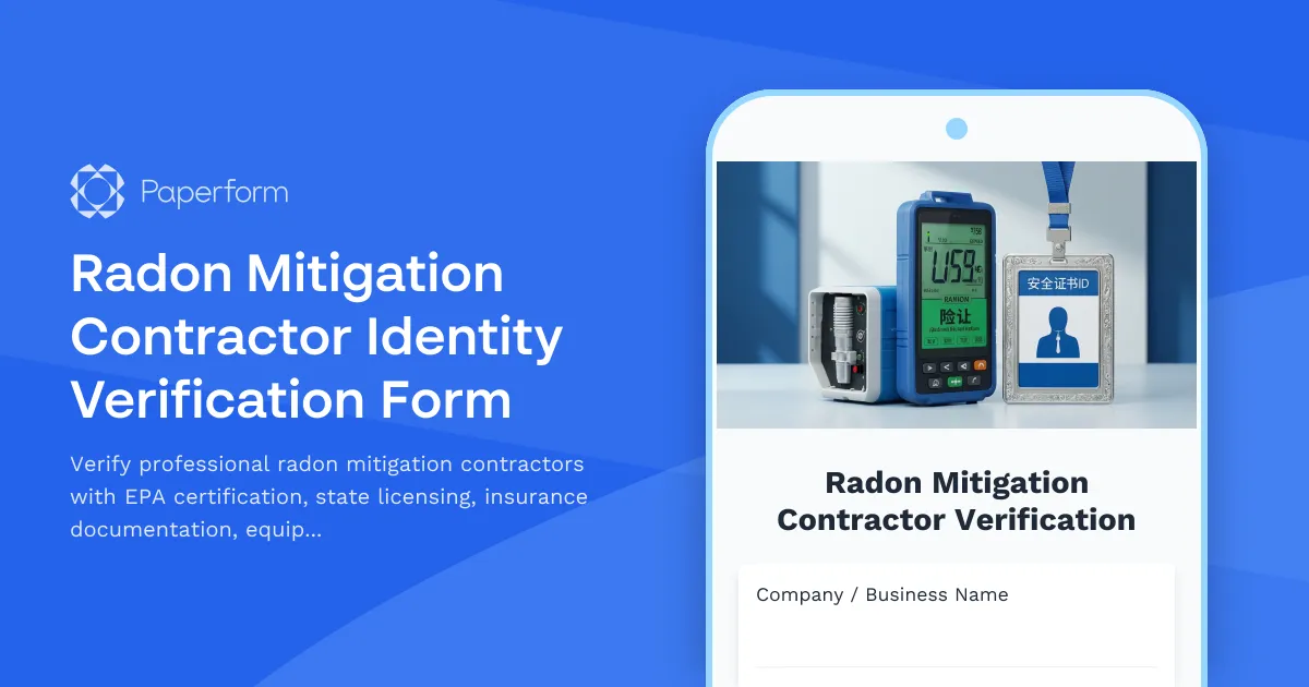 Radon Mitigation Contractor Identity Verification Form