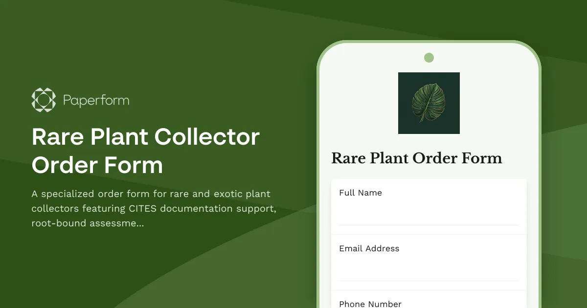 Rare Plant Collector Order Form