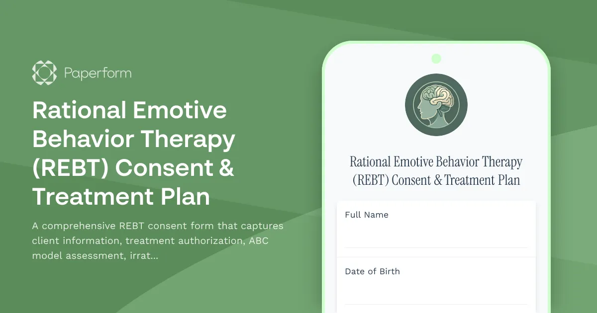 Rational Emotive Behavior Therapy (REBT) Consent & Treatment Plan