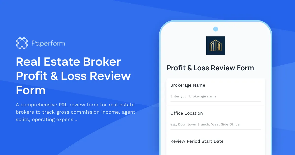 Real Estate Broker Profit & Loss Review Form