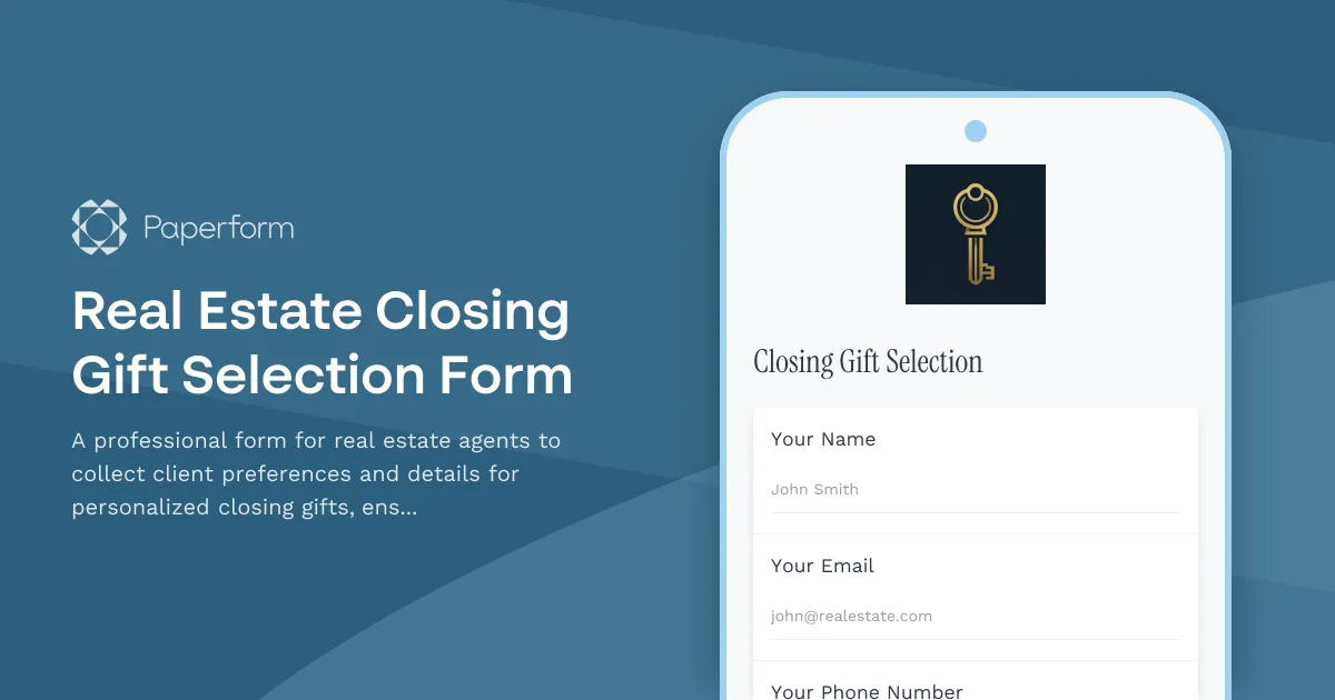 Real Estate Closing Gift Selection Form