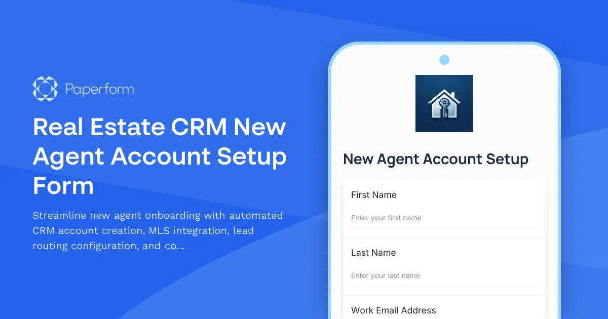 Real Estate CRM New Agent Account Setup Form