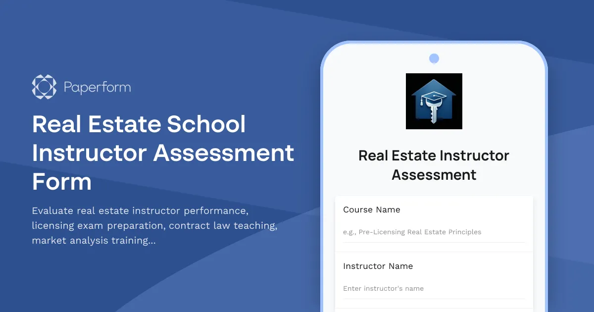Real Estate School Instructor Assessment Form