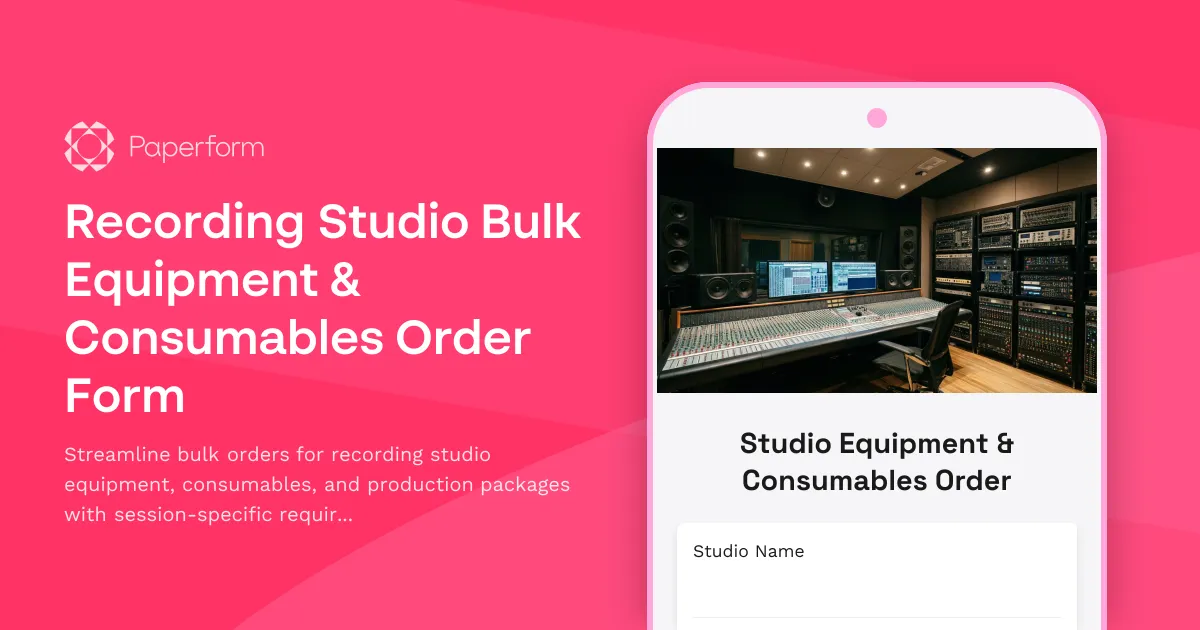 Recording Studio Bulk Equipment & Consumables Order Form