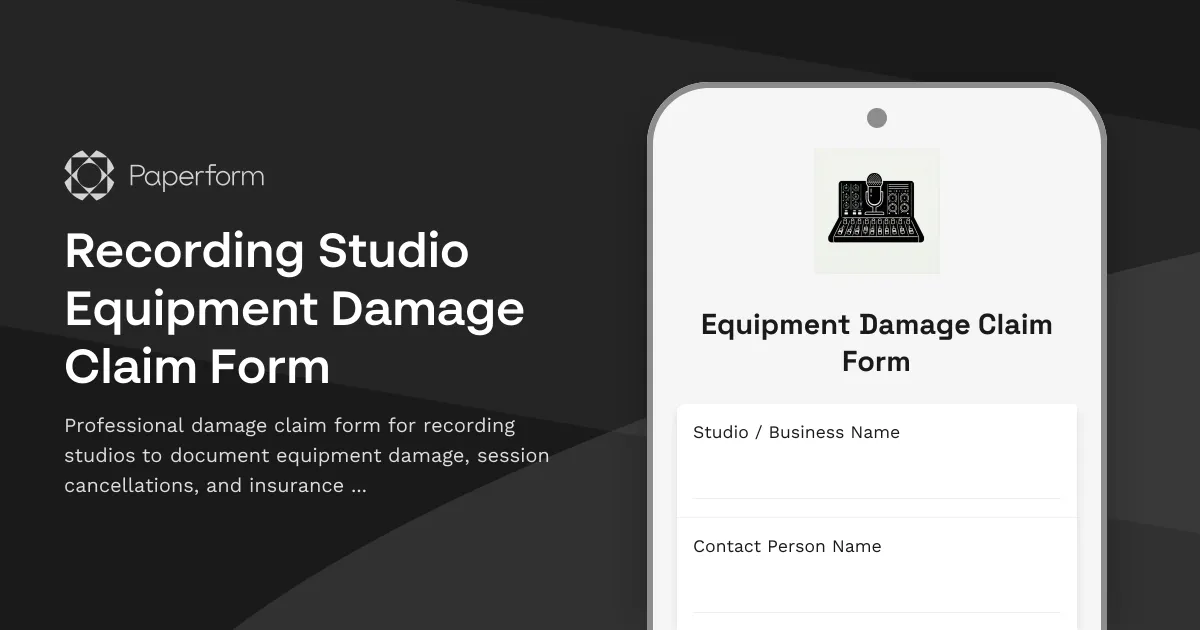 Recording Studio Equipment Damage Claim Form